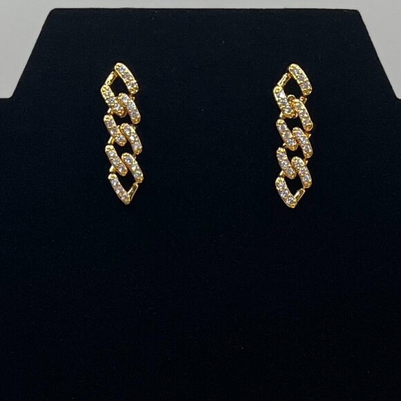 Crystal Haze 18K Gold Plated Pave Chain Post Earrings Luxury‎ Glam New - Picture 1 of 2